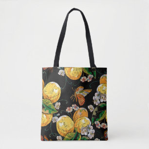 Tote Bag Motif à papillon floral citron moderne