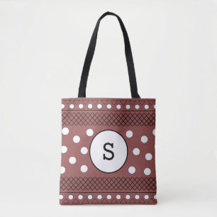 Tote Bag Motif à points Monogramme Marron