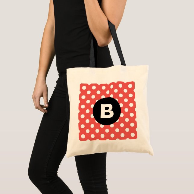 Tote Bag Motif à pois rouges Monogramme noir (Devant (produit))