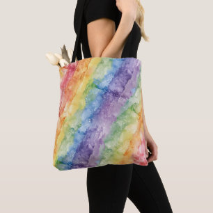 Tote Bag Motif à rayures aquarelles arc-en-ciel