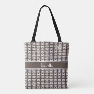 Tote Bag Motif à rayures blanches et chic sur marron
