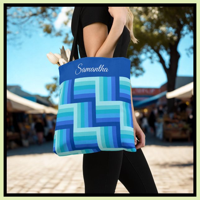 Tote Bag Motif à rayures bleu-vert (Créateur téléchargé)