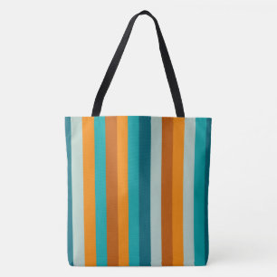 Tote Bag Motif à rayures gaies Aqua et Orange