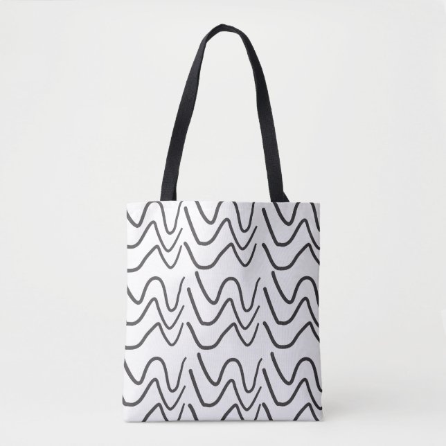 Tote Bag Motif à rayures ondulées noir et blanc  (Devant)
