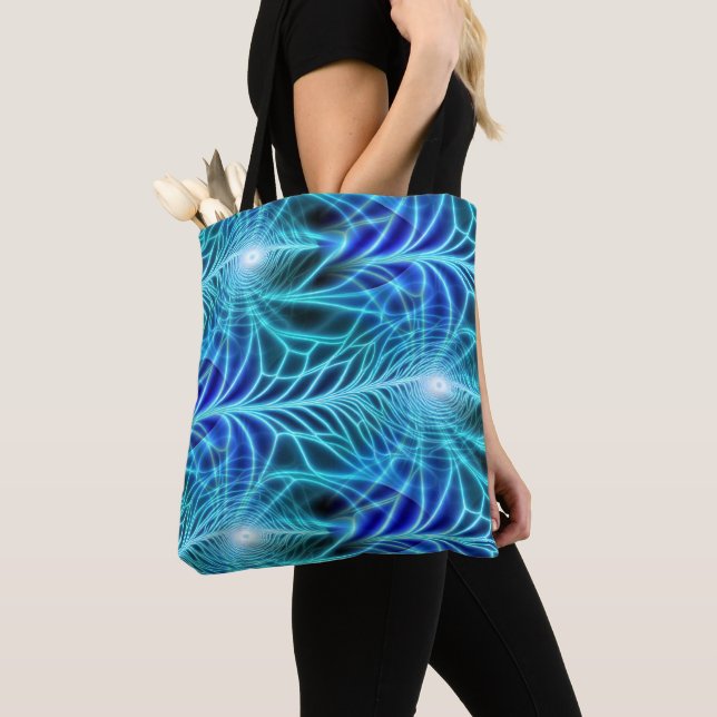 Tote Bag Motif à répétition électrique bleu brillant (De près)