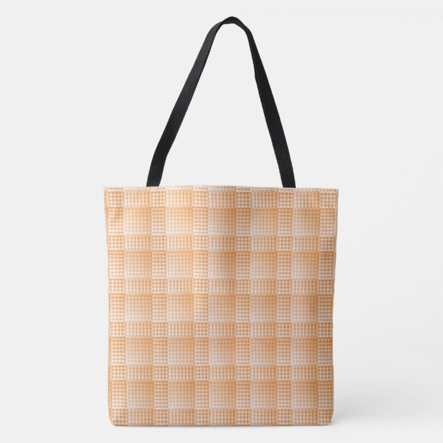 Tote Bag Motif Abstrait à Damier Orange et Blanc (Devant)