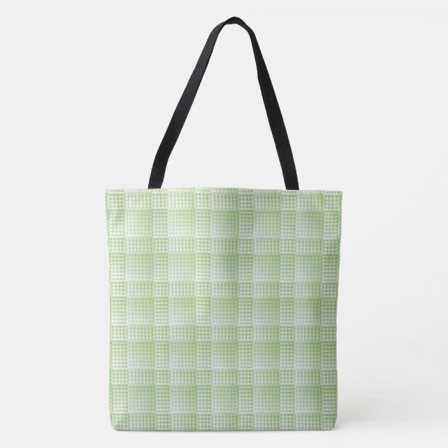 Tote Bag Motif Abstrait à Damier Vert Blanc (Devant)