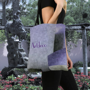 Tote Bag Motif Abstrait Art déco violet et vert