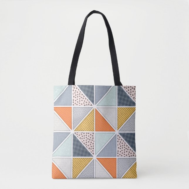 Tote Bag Motif Abstrait, carreaux patchwork. (Devant)