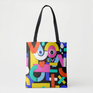 Tote Bag Motif abstrait coloré avec l'amour du mot à l'in