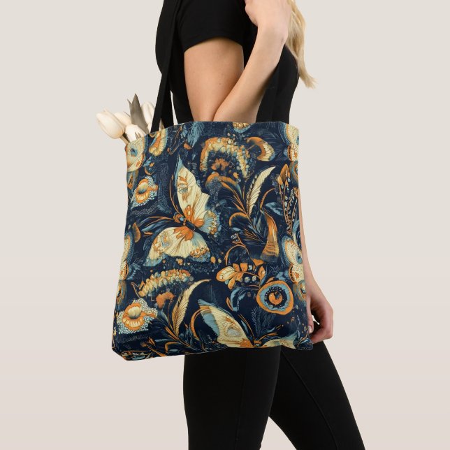 Tote Bag Motif abstrait de fleurs et de papillons (De près)