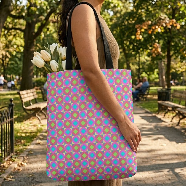 Tote Bag Motif Abstrait Géométrique Psychédélique Vibrant (Vibrant Geometric Abstract Psychedelic Pattern. Tote Bag)