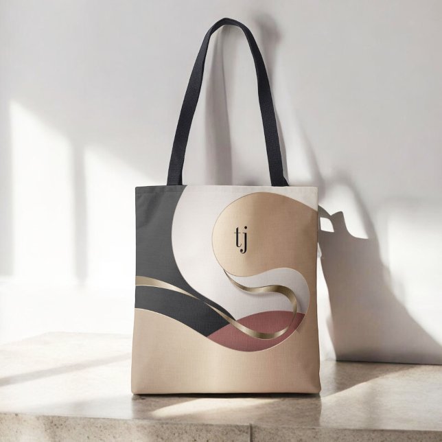 Tote Bag Motif Abstrait métallique moderne avec Monogramme (Personalize this custom tote with your monogram initials.)