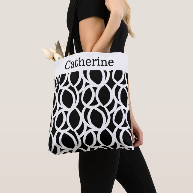 Tote Bag Motif Abstrait Noir et Blanc Nom (De près)