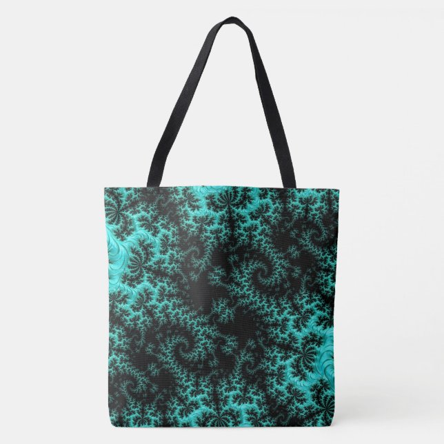 Tote Bag Motif Abstrait noir vert fractal (Devant)