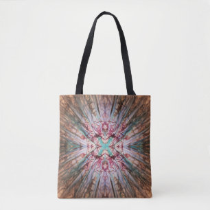 Tote Bag Motif Abstrait numérique en rouille, rouge et vert