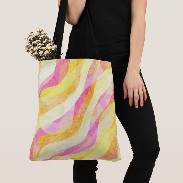 Tote Bag Motif Abstrait Ondulé Vibrant (De près)