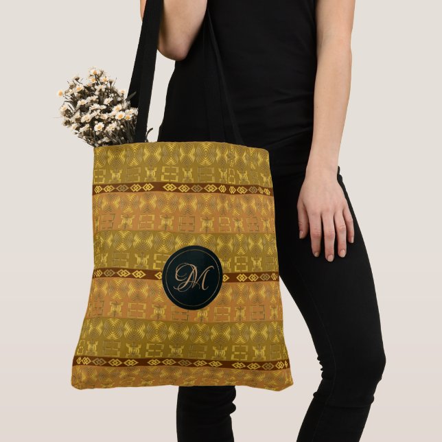 Tote Bag motif africain ethnique avec des simbols d'Adinkra (De près)