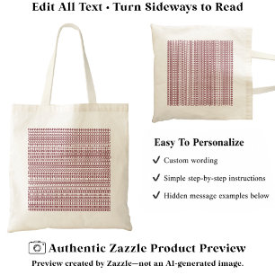 Tote Bag Motif Alphabet Secret, Texte Personnalisé Bordeaux