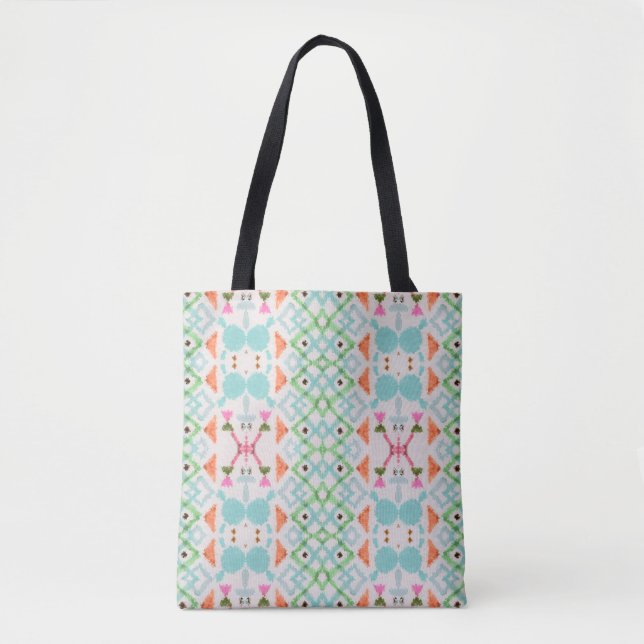 Tote Bag Motif américain. Impression Ikat transparente. Vin (Devant)