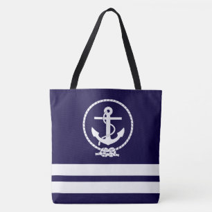 Tote Bag Motif amusant d'ancre nautique et de rayure blanch
