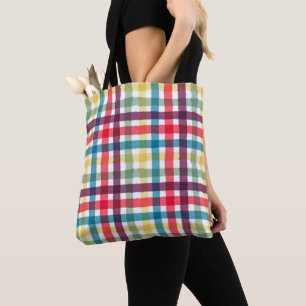 Tote Bag Motif aquarelle à carreaux fantaisiste coloré