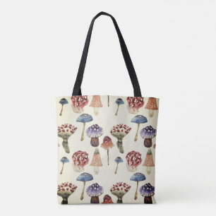 Tote Bag Motif aquarelle avec des champignons colorés