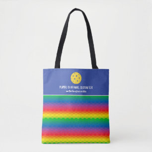 Tote Bag Motif arc-en-ciel coloré Pickleball personnalisé P