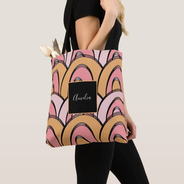 Tote Bag Motif Arc-en-ciel Groovy Orange Rose   (De près)