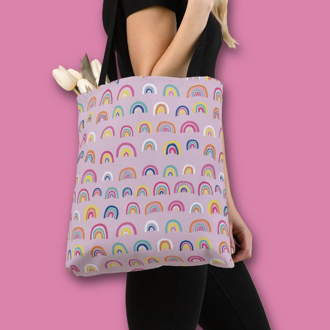 Tote Bag Motif Arc-en-ciel Rose (Pink rainbow all over print tote bag)