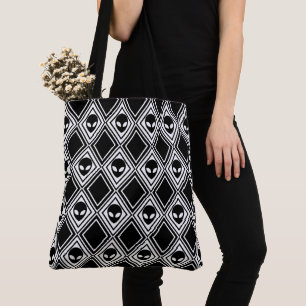 Tote Bag Motif Argyle Alien Noir et Blanc