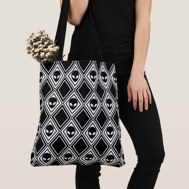 Tote Bag Motif Argyle Alien Noir et Blanc (De près)