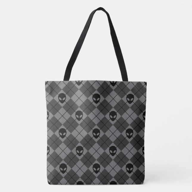 Tote Bag Motif Argyle Alien Noir et Gris (Devant)