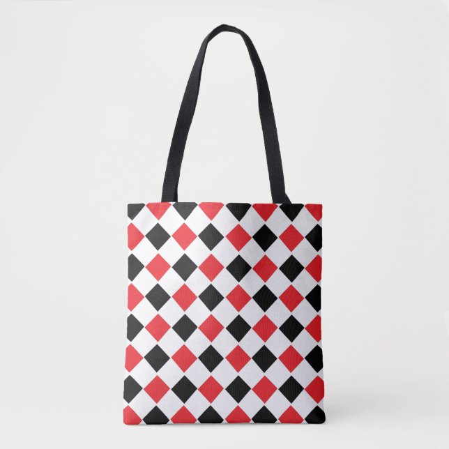 Tote Bag Motif Argyll noir et rouge     (Devant)