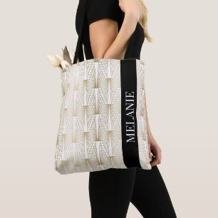 Tote Bag Motif art déco or et blanc