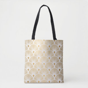 Tote Bag Motif Art déco. Simples grappes blanches et dorées