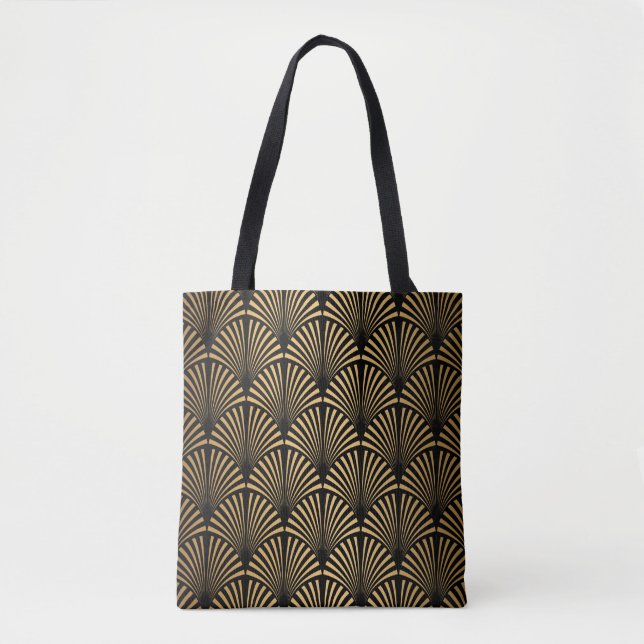 Tote Bag Motif Art déco. Simples grappes noir et or (Devant)