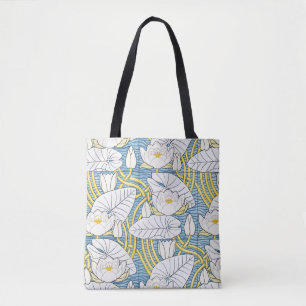 Tote Bag Motif Art Nouveau de nénuphar vert sauge