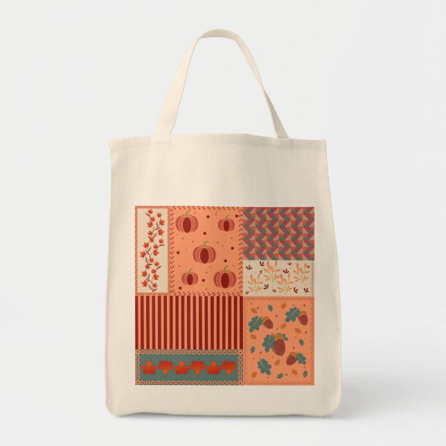 Tote Bag Motif Art Patchwork Gland de Feuille d'Automne (Devant)