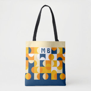 Tote Bag Motif artistique rétro personnalisé bleu foncé et 