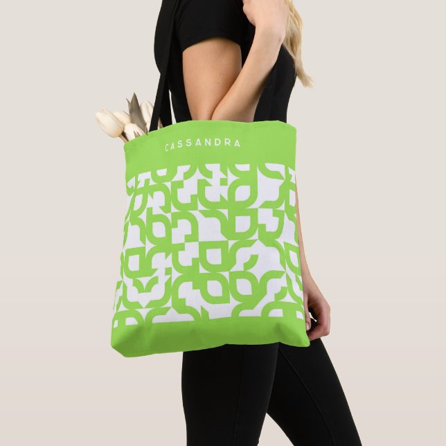 Tote Bag Motif artistique rétro vert citron personnalisé po (De près)