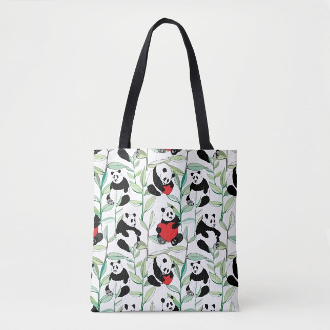 Tote Bag motif avec de beaux pandas avec des coeurs (Devant)