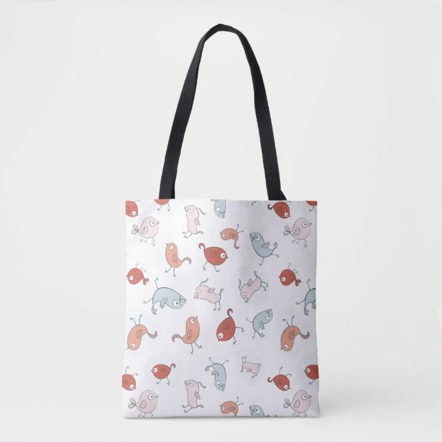 Tote Bag motif avec des oiseaux de bande dessinée (Devant)