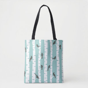 Tote Bag Motif avec des oiseaux et des arbres