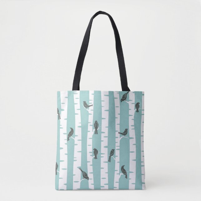 Tote Bag Motif avec des oiseaux et des arbres (Devant)