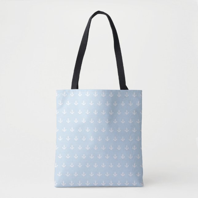 Tote Bag Motif avec les ancres blanches sur le bleu (Devant)