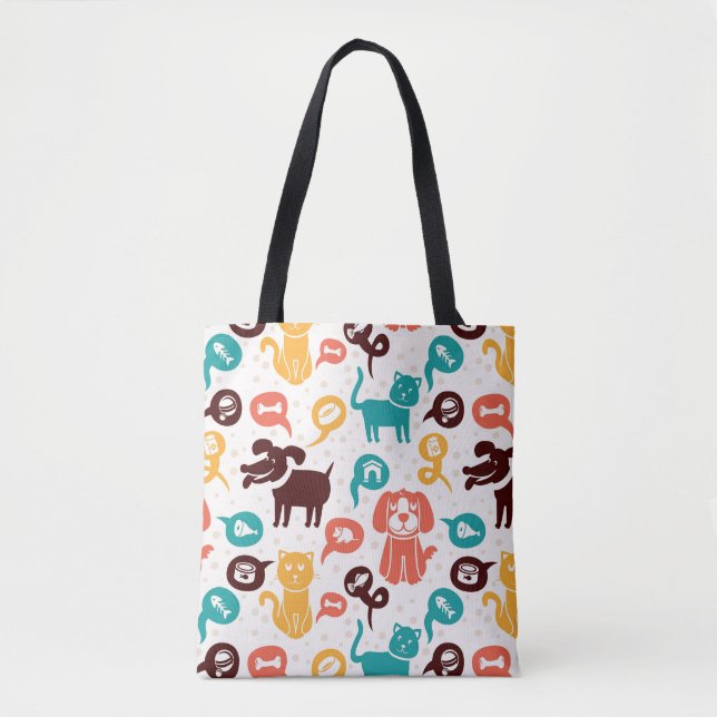 Tote Bag Motif avec les chats et les chiens drôles (Devant)