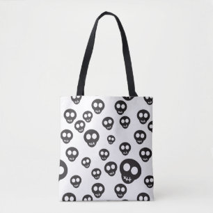 Tote Bag Motif avec les crânes noirs sur le blanc