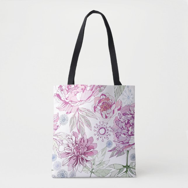 Tote Bag Motif avec les fleurs roses (Devant)