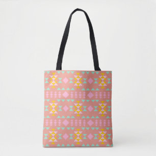 Tote Bag Motif Aztèque Géométrique Pastel en rose et jaune